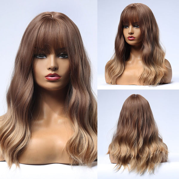 Ombre Light Brown Water Wave Women Long Hair